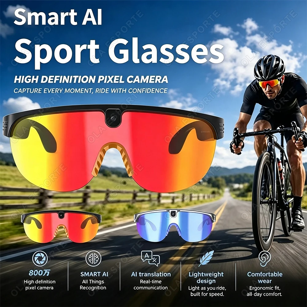 New AI Smart Sports Shooting&Recording Glasses 800W Camera HD Anti-shake Bicycle Riding Shooting Artifact Windproof Goggles Q01
