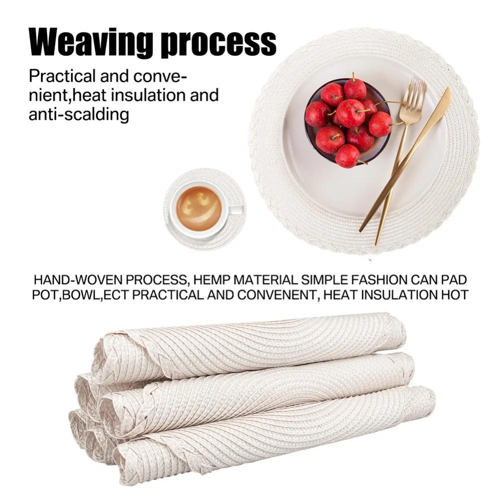 34CM Round Placemats Crossweave Heat Resistant Place Mats Woven Braided Edged Table Mats for Dining Table Christmas Wedding Home