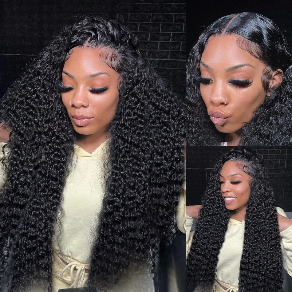 Brazilian Deep Wave 13x6 HD Transparent Lace Frontal  Wig 30 32 Inch Curly 5x5 Glueless Closure Wig Human Hair For Women 200%