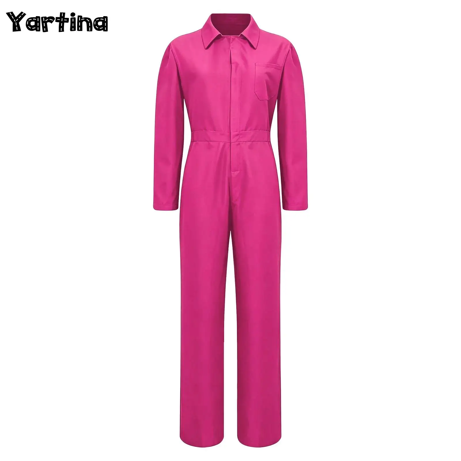

Womens Full-body Workwear Long Sleeve Turndown Collar Zipper Closure Front Solid Color Coverall Style Jumpsuit Cosplay Costume