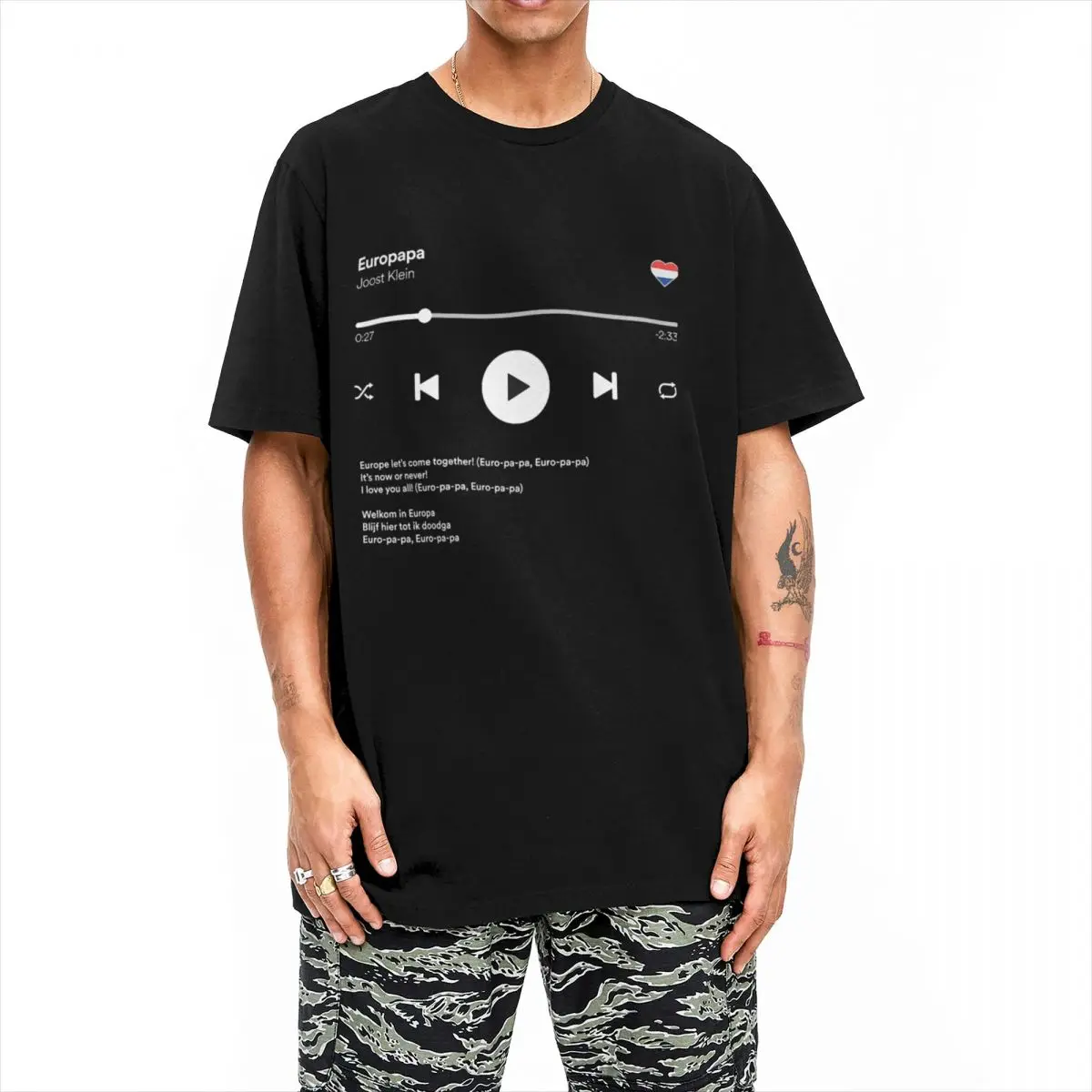 Europapa Joost Klein Eurovisions 2024 T-Shirt Media Player Style T-Shirts Short-Sleeve  Tops  Pure Cotton Crew Neck Clothing