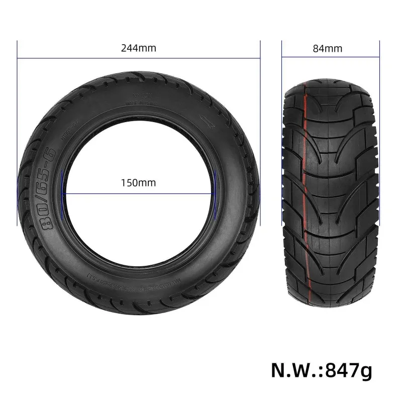 

AB31-For KUGOO Electric Scooter Replacement Tire- Road Vacuum Tire 80/65-6, 10 Inch Inflatable With Valve
