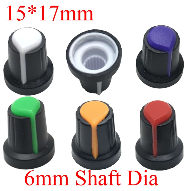 15*17mm 6mm Knurled Shaft White/Green/Orange/Red/Purple Black Plastic 148 Potentiometer Radio Top Rotary Volume Skirted Knob Cap