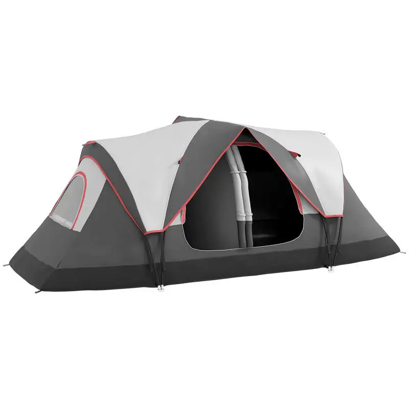 Tente de camping pour 6 à 8 personnes avec bâche imperméable de 2000 mm et sac de transport pour la pêche, la randonnée et les festivals, grise, tente d'extérieur portable et durable, idéale pour le camping, la chasse et la randonnée