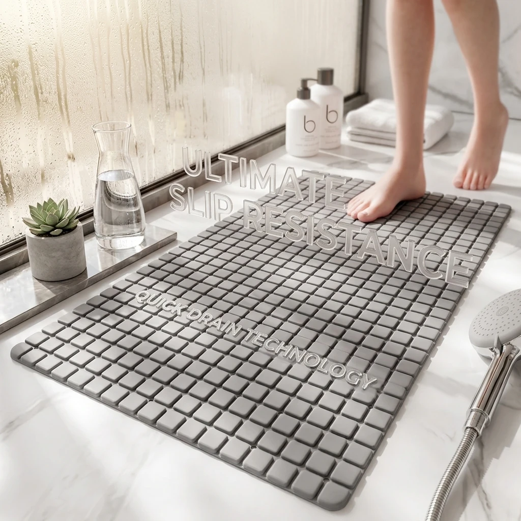 TPE Rutschfeste Duschmatte mit Massage-Saugnäpfen Badewannenmatte Schnelltrocknend Wasserablaufend Geruchlos Waschbar Badezimmerteppich