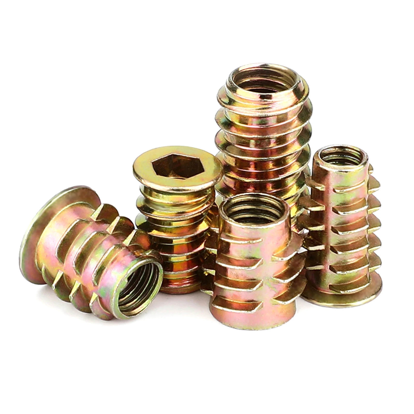 10Pc Metal Hexagon Hex Socket Head Embedded Insert Nut M4 M5 M6 M8 E-Nut for Wood Furniture Inside and Outside Thread Zinc-alloy