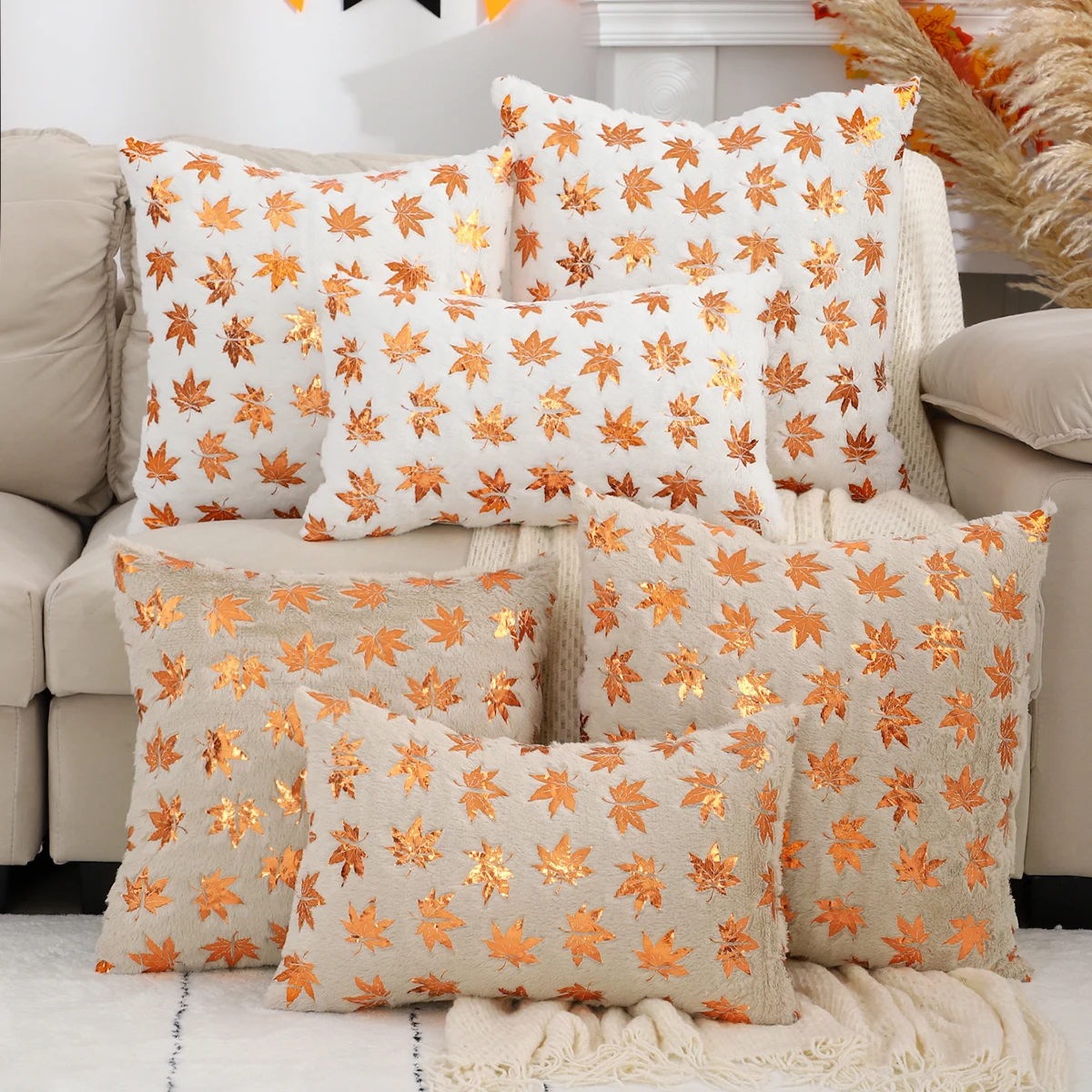 1pc Herbst/Winter Kissen bezug Plüsch, vergoldetes Ahornblatt, Thanksgiving Schlafzimmer, Wohnzimmer Dekoration
