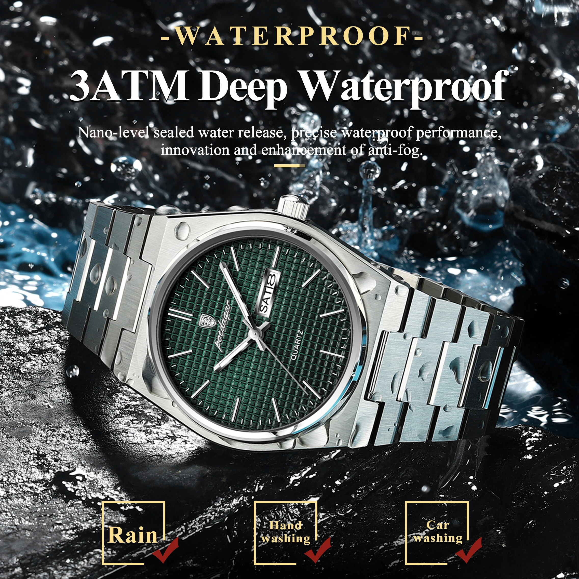 POEDAGAR ساعة يد رجالية أصلية فاخرة مقاومة للماء من الفولاذ المقاوم للصدأ مضيئة ساعة يد رجالية للتاريخ والأسبوع ساعات كوارتز عصرية للرجال