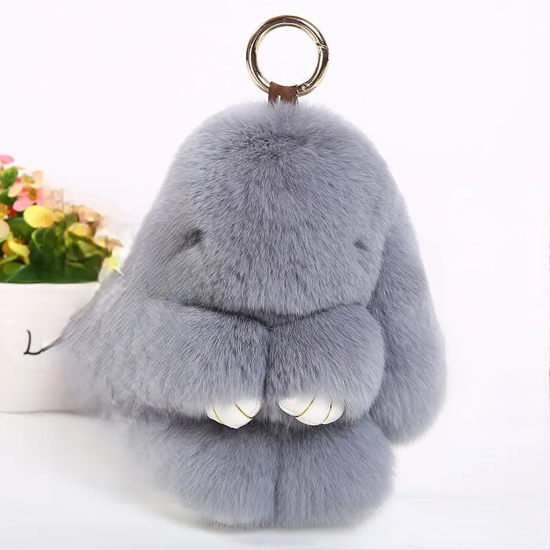 Fluffy Imitate Rabbit Fur Ball Pompon Bunny Keychain For Girls Bag Ornament Car Mirror Hang Pendant Key Chain