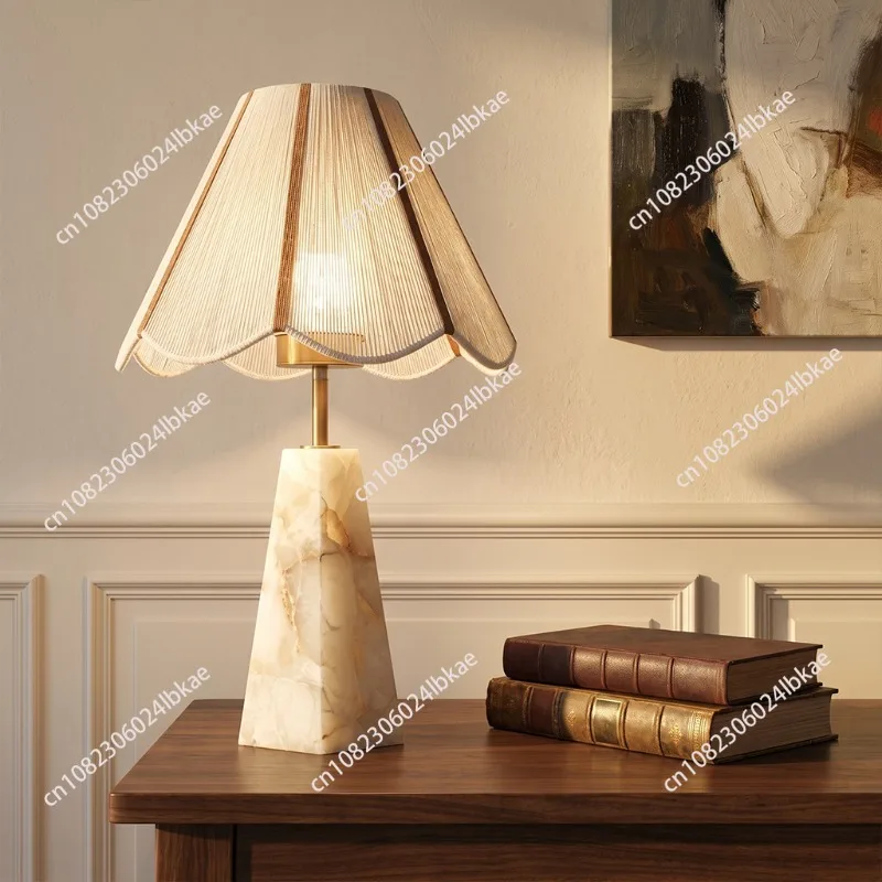 Hot-selling natural marble charging desk lamp, wiring-free remote control, three-color stepless dimming luxury bedside