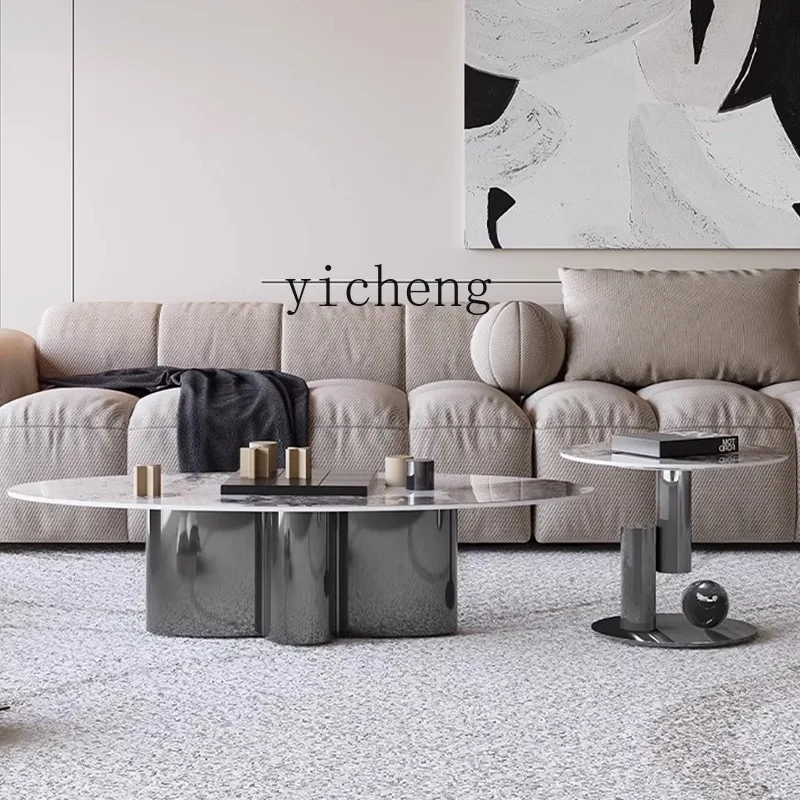 v5 Italian Minimalist Rock Plate Coffee Table Combination Modern Minimalist Small Apartment Round Coffee Table