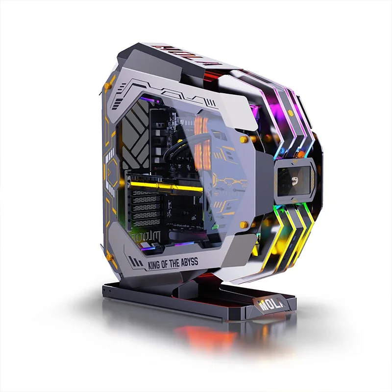 Lovingcool High-End-Unterstützung für 360-Grad-Aio-Wasserkühler, Computergehäuse, EATX ATX, Voll-LED-DIY-Gaming-PC-Gehäuse mit zentralem Steuerbildschirm