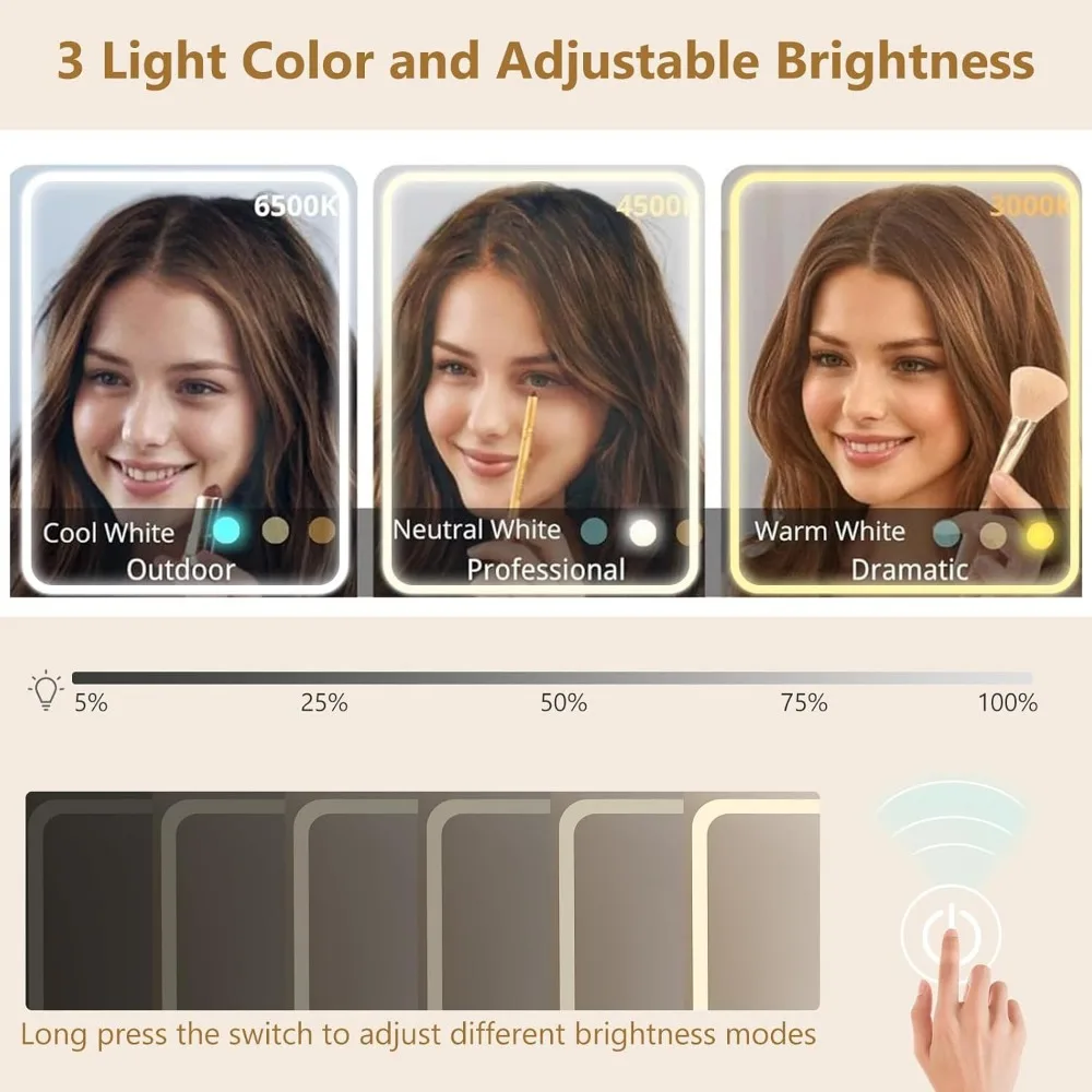 47 مكتب زينة كبير مع مرآة وأضواء، مجموعة زينة سوداء LED مع مقعد ومخرج طاقة، مكتب مكياج مضاء مع