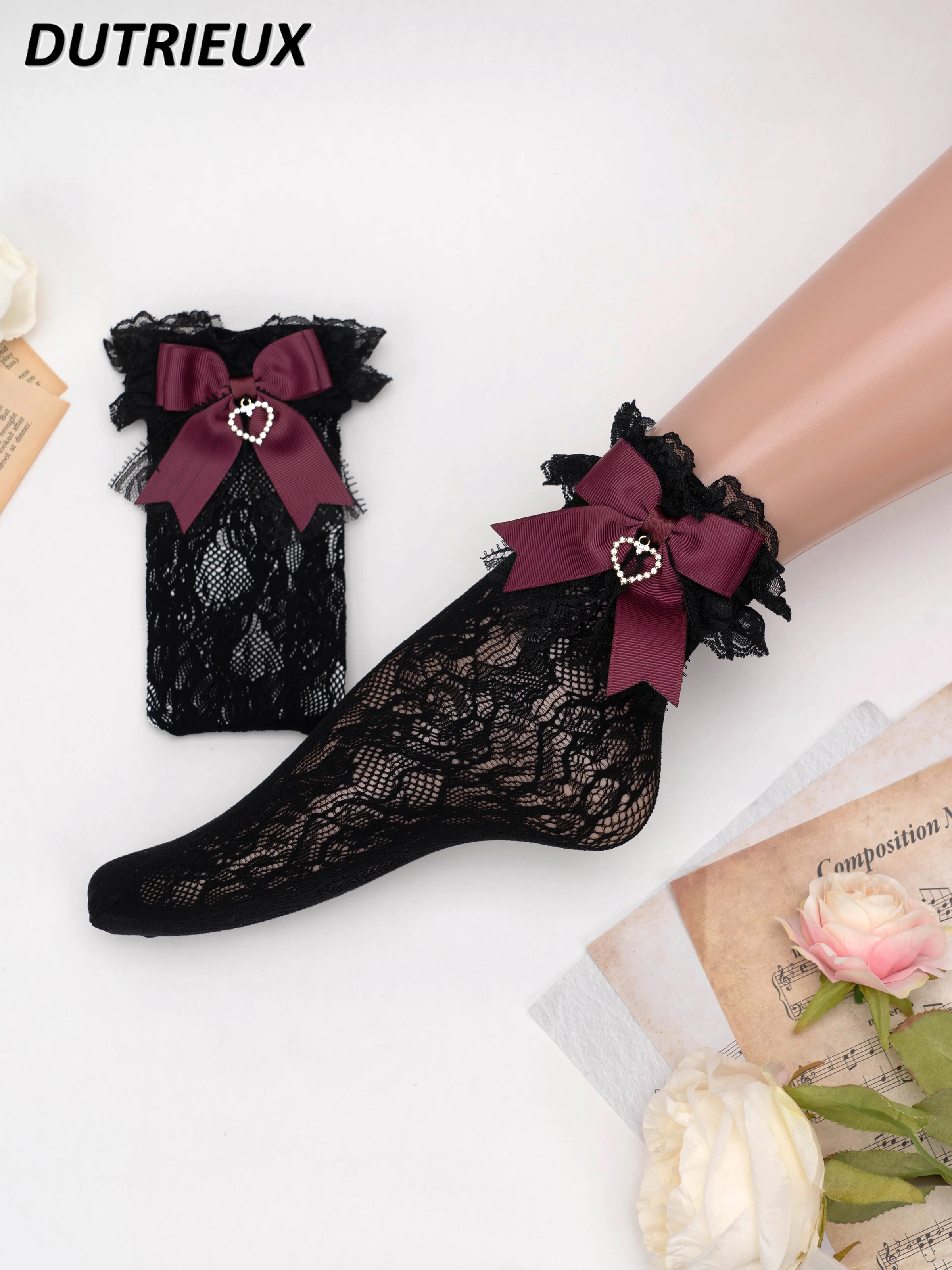 

Japanese Bow Handmade Lace Tube Socks Mine Series Mass-Produced Lolita Summer Girl JK All-Matching Cute Socks Stocking