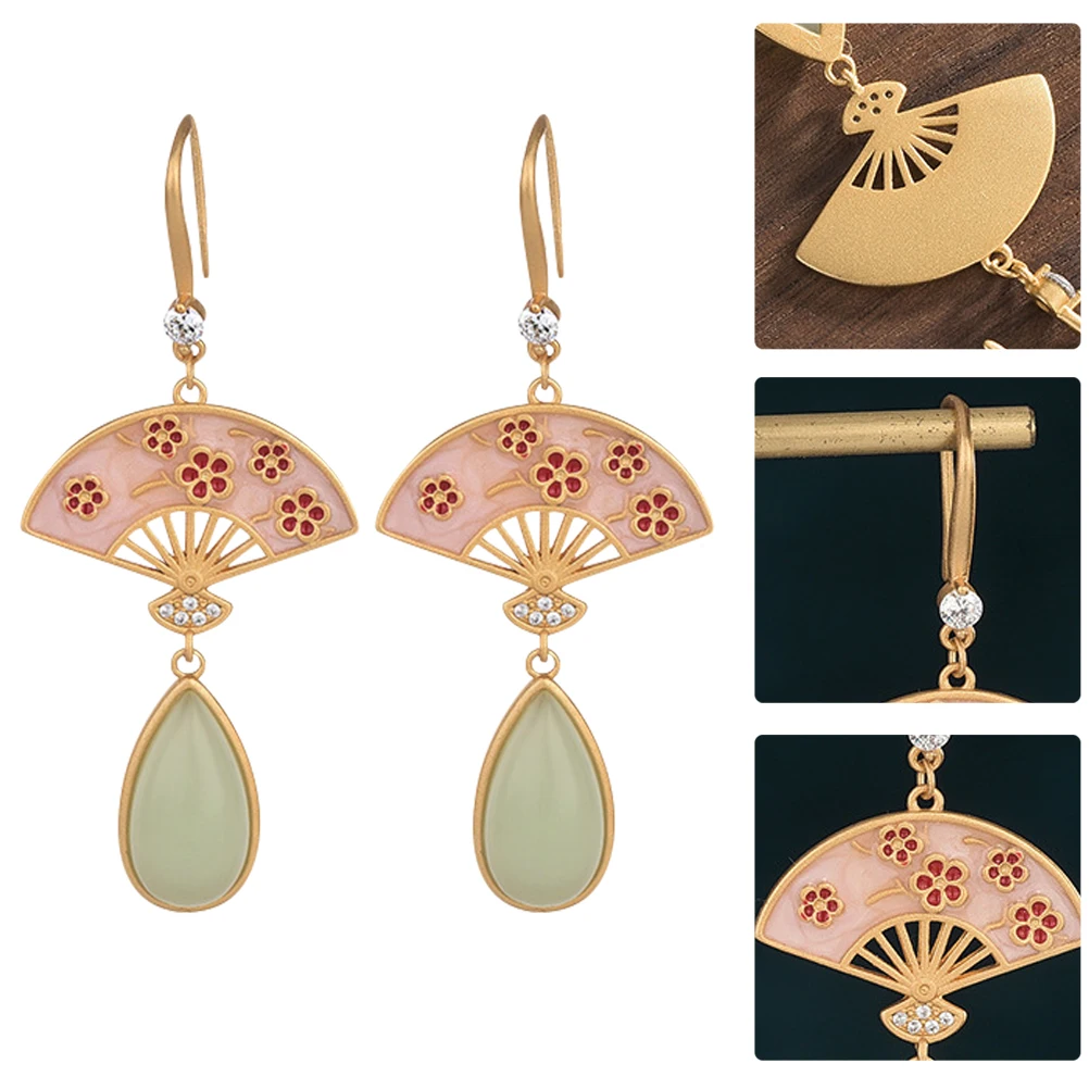 

Court Round Fan Earrings Decorations Women Jewelry Pendant Emerald Chinese Style Girl Drop Jewelries Gufajin Creative Delicate