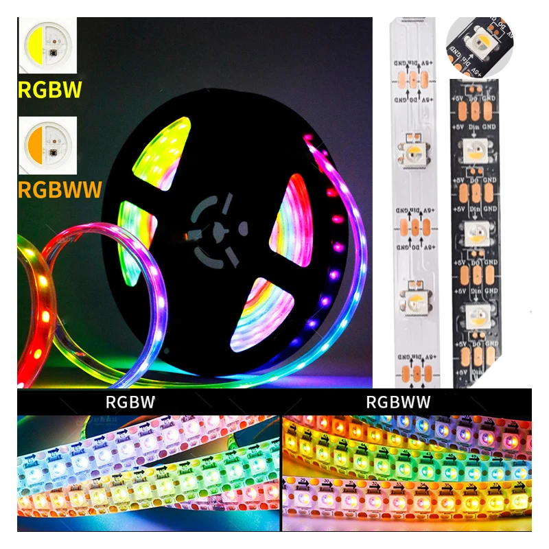 

SK6812 RGBW 4 colors in 1 Strip Lamp Tape Smart Lights 60leds/m addressable LED Strip SMD 5050 DC5V/DC12V