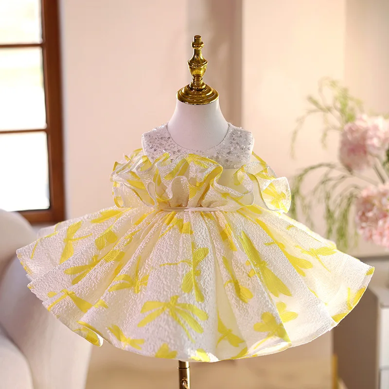 Children Fluffy Princess Ball Gown Girls Cute Birthday Party Piano Performance Dress g315