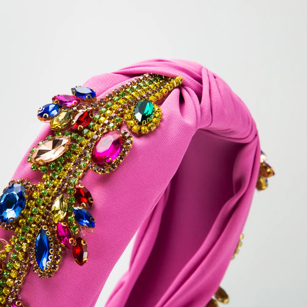 Heming headband retro solid color fabric knotted headband heavy industry diamond-set wide edge high quality pressure hair access