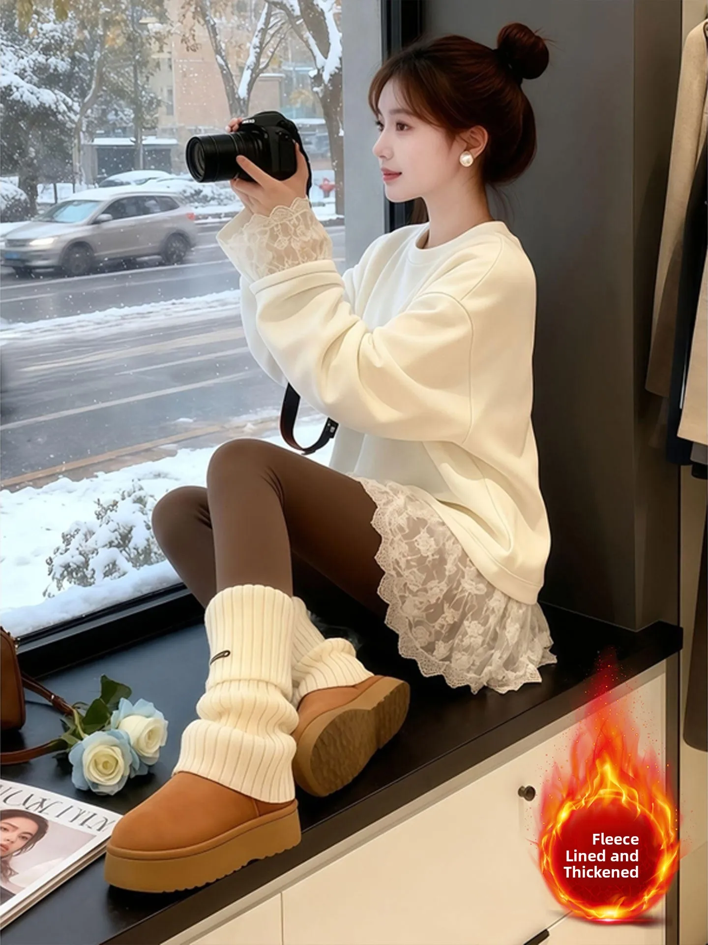 플러스 사이즈 양면 벨벳 화이트 미디 길이 레이스 롱 스웨터 여성 가을 겨울 신상 슬리브리스 베이스 레이어 탑