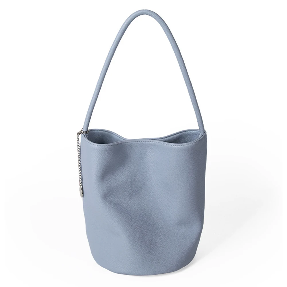 Bolso de cubo de PU para mujer, bolso de hombro de diseñador de gran capacidad, bolso de mano elegante de Color sólido para vacaciones de fiesta