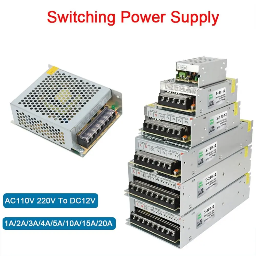 

AC110V 220V To DC12V Switching Power Supply 1A 2A 3A 4A 5A 10A 15A 20A Metal Housing Lighting Transformer Supply Source Adapter