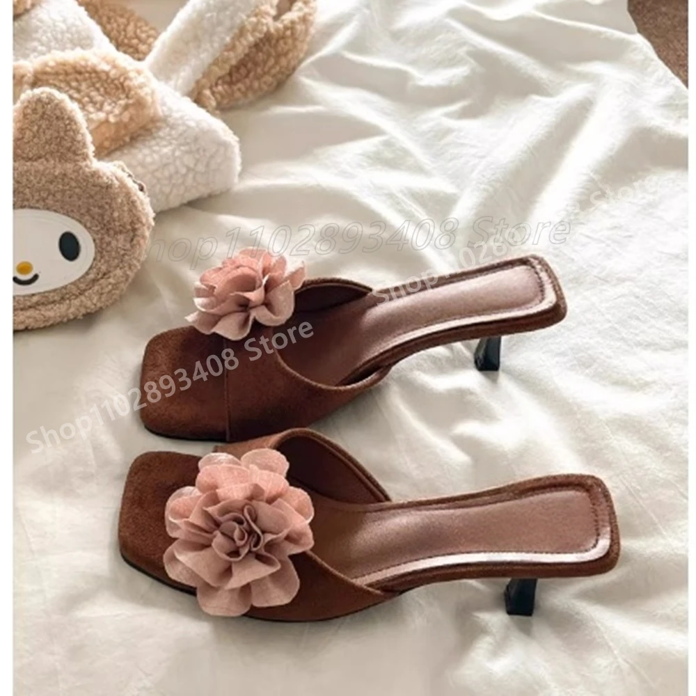 

Elegant Flowers Design Elegant Retro Slippers Square Toe Stiletto High Heel Sexy Women Shoes 2025 Spring Zapatos Para Mujere