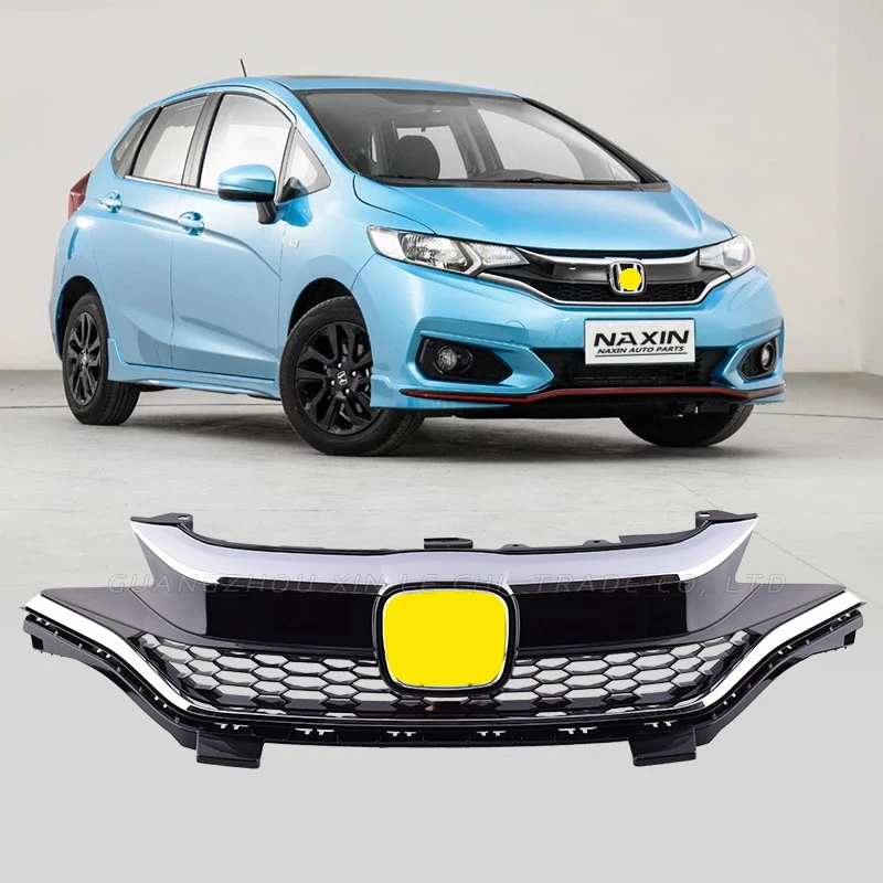 For 2017 2018 2019 Honda Jazz Front Bumper Upper Chrome Honeycomb Grille Grill Racing Grills Car Accessories