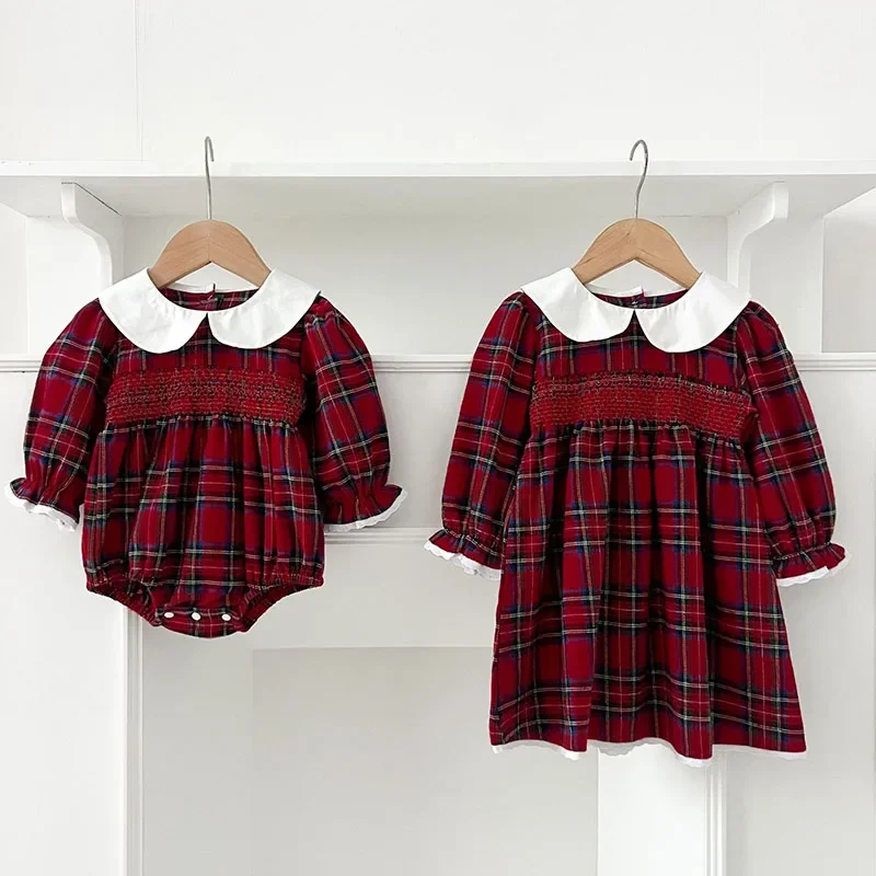 용수철 여아 롬퍼, 여아 파티 원피스, 긴팔 코튼 그리드, 어린이 공주 드레스, 아동복, 2-6 세, 2025 신제품