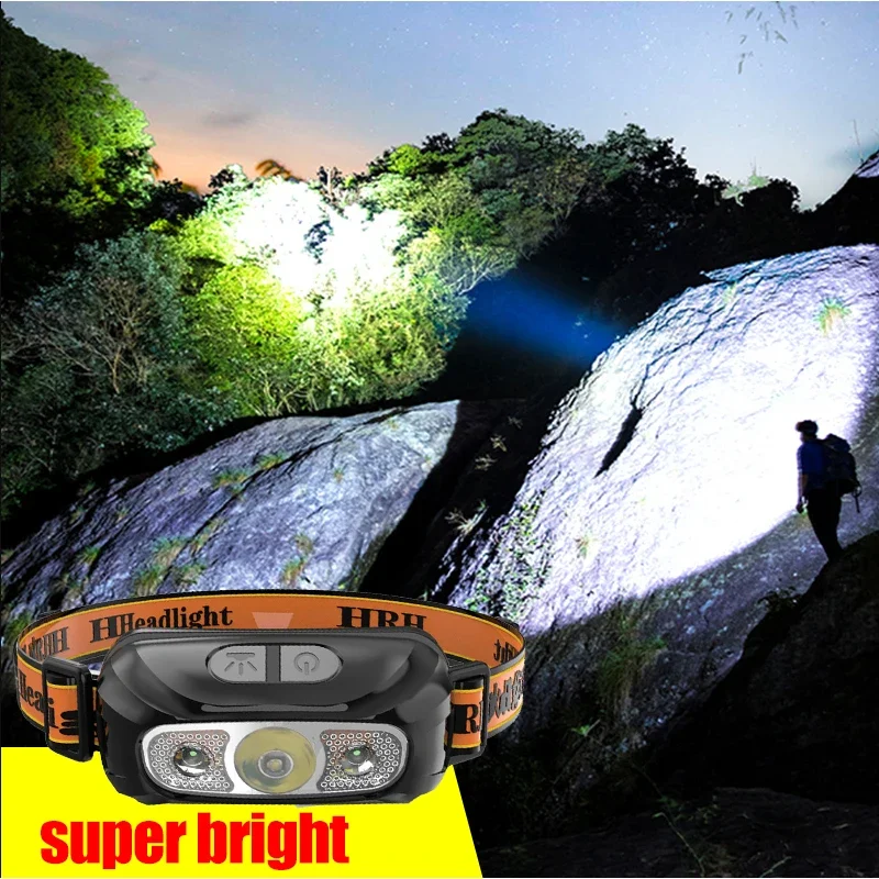 Mini High Brightness Sensor Head Mounted Flashlight Outdoor Camping Fishing  Front Lantern 6 Modes USB Rechargeable Headlights