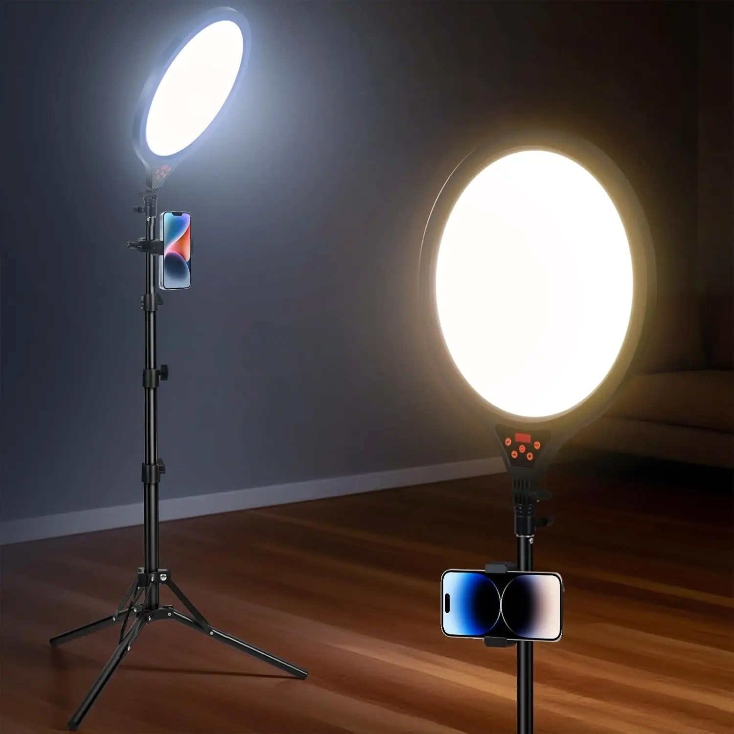 

Ring Light with Stand, 14" Professional Ring Light Tripod for iPhone, Adjustable Height for Video Recording Photography