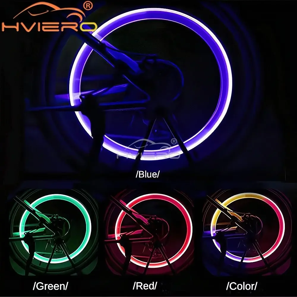 4X Led Bulb Vehicles Hub Tire Colorful Valve Nozzle Durable Car Bicycle Motorcycl Night Wind Fire Flash Modification Accessories