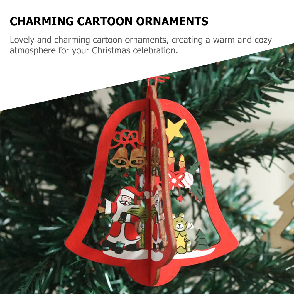 

4 Pcs Laser Hollow Pendant Small Wood Ornaments Christmas Lights Hanging Craft Man