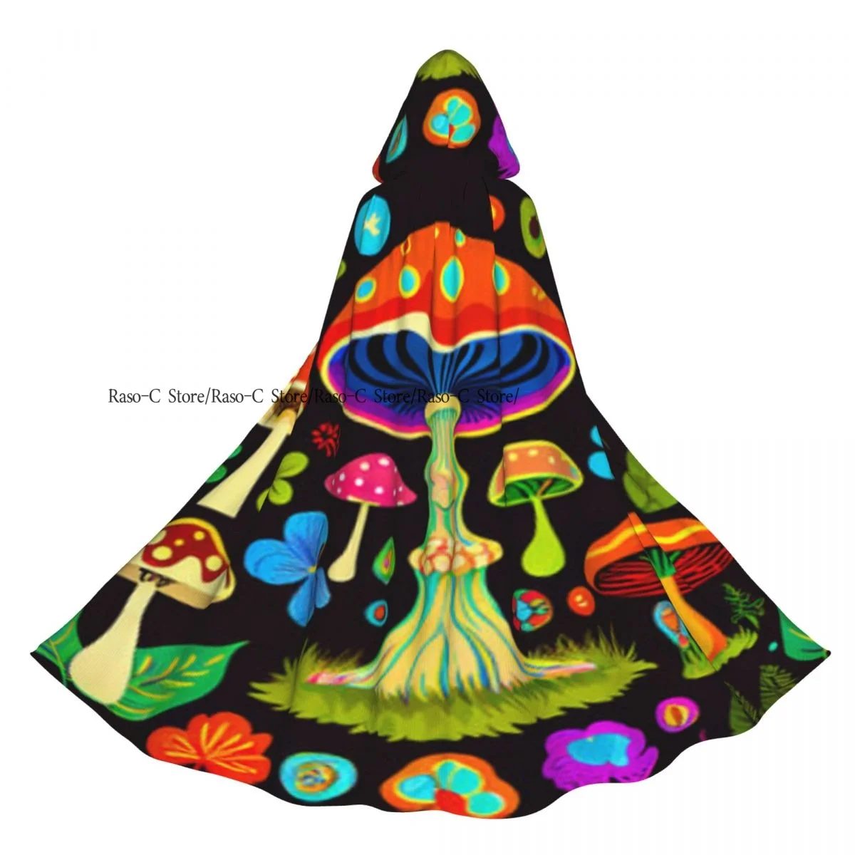 

Unisex Witch Party Reversible Hooded Adult Vampires Cape Cloak Futuristic Mushrooms Background
