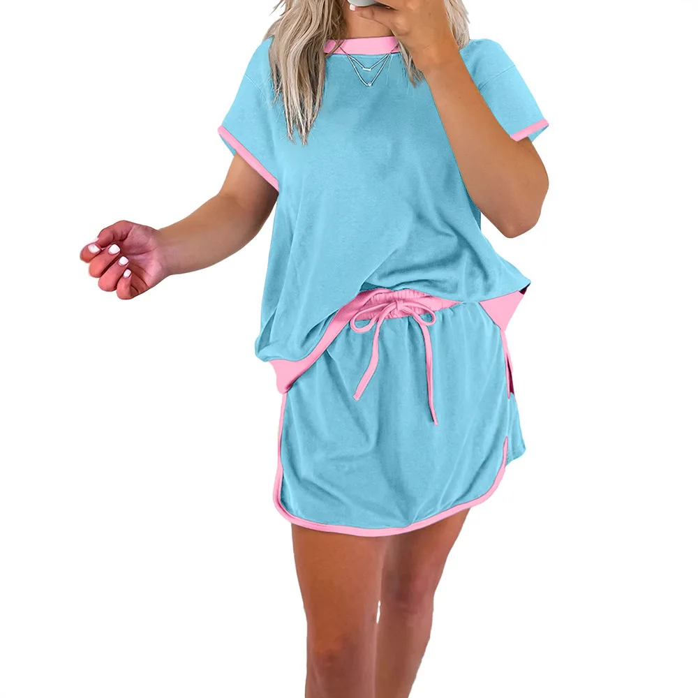 2025 Zomer Nieuwe Losse Casual Pakken voor Vrouwen Mode Kleuraanpassing Korte mouwen Korte Rok Tweedelige Pakken voor Vrouwen