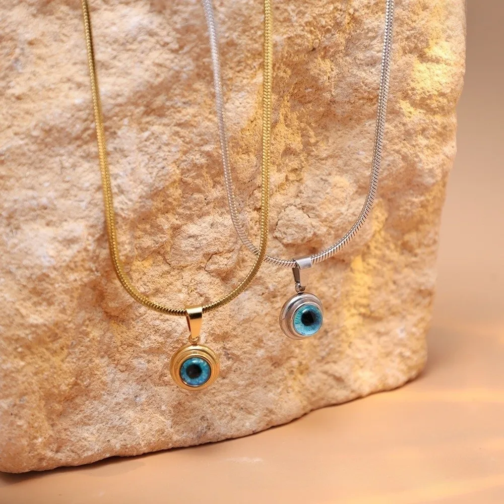 Anniversary Waterproof Blue Eyes Choker Chain Titanium Durable Eye Necklace Unique Stylish Demon Eye Earrings Birthday Gift