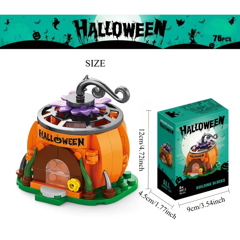 603ピース ハロウィンお化け屋敷 6 in 1 セット、ミニブロックDIYモデル 大人とティーン向け、クリエイティブなパズルギフト ホリデー向け