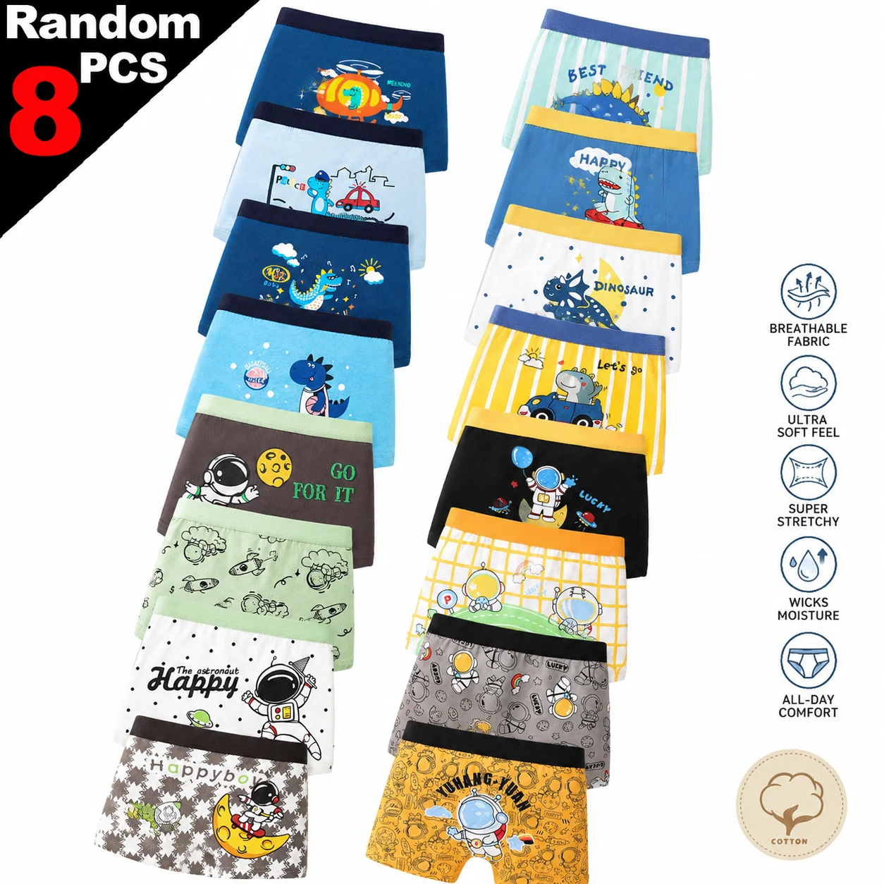 4/8 Pcs Boy Underwear for Kids Soft Elastic Waistband Cotton Boxer Panties Breathable Double Crotch Toddler Underpants