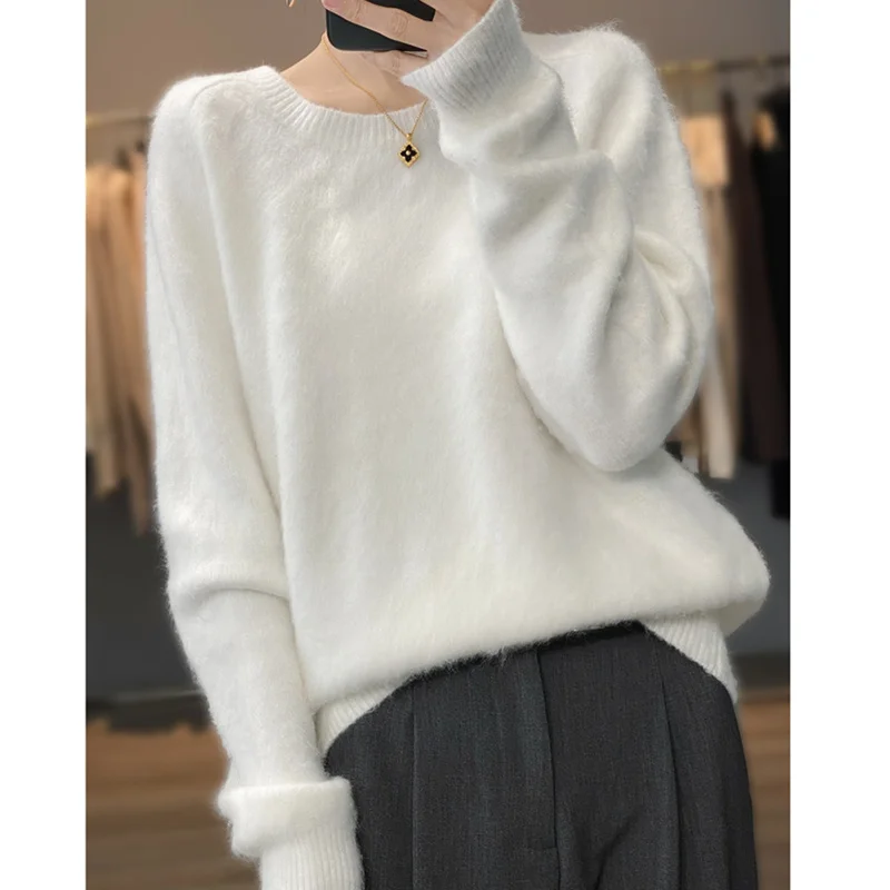 Fashion round neck pulled cashmere sweater for women autumn and winter thick loose sweater sweater wool knitted sweater top