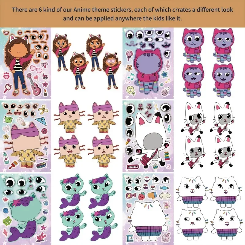 Gabby Dollhouse Sticker Kids Cartoon Parent-Child Interactive Puzzle Notebook DIY Make A Face Stickers Girl Birthday Party Gifts