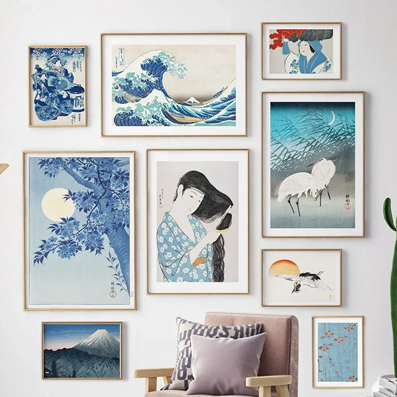 Vintage Hokusai Waves Mount Fuji Japanese Women Wall Art Canvas Painting Japan Posters and Prints Wall Picture Living Room De