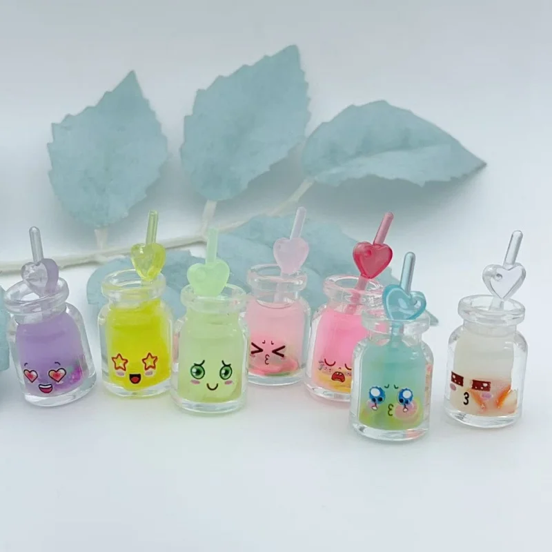 10Pcs Mini Cute Expression Bottle Resin Charms Colorful Drift Bottle Pendant For