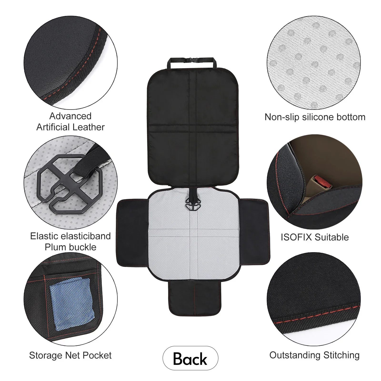 Baby Universal Car Chair Seat Protector Child Safety Seat Mat Slip-Proof Wear-Resistant Back Sexat Cover with Organizer Pocket