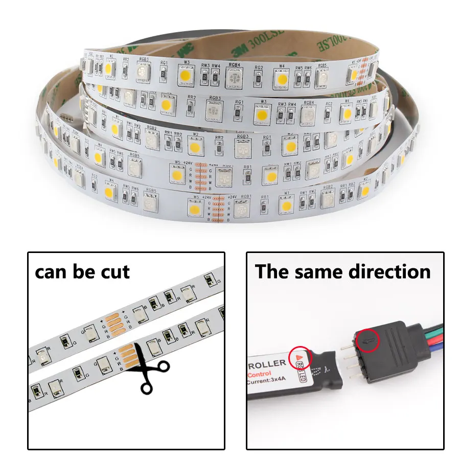 Tira de luces Led RGB 5050 de 24V, resistente al agua, 5M, 60Led/m, 300Led, blanco cálido, cinta de luz Led Flexible de neón para habitación,luces