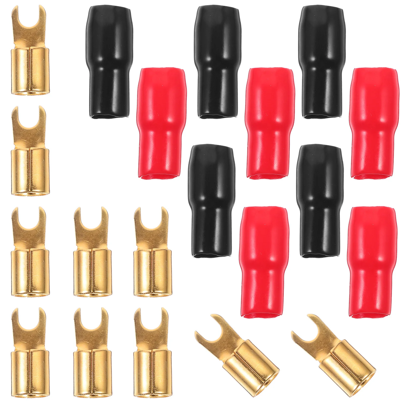 

5Pairs 4ga Gold Plated Copper Crimp Spade Fork Terminals Red Black Connectors High Quality Audio Wire Protection