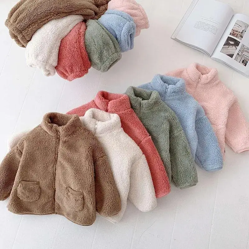 1-8Y Girls Autumn Winter Fluffy 2PCS Loungewear Thicken Velvet Round Collar Kid Girls Overcoat Soft Warm Toddler Girl Pants Suit