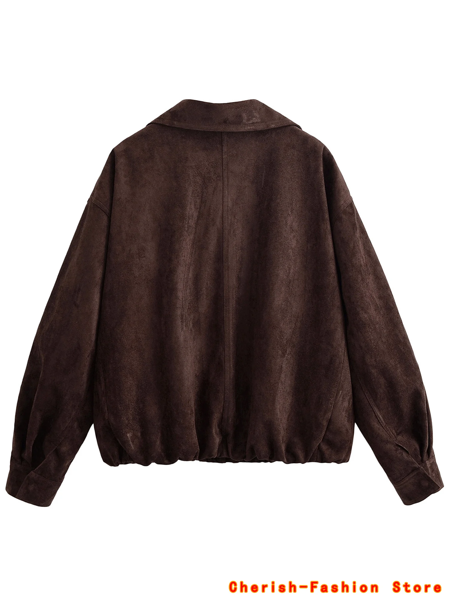 Autunno Casual Fashion Lady Streetwears Giacca da donna in pelle scamosciata marrone vintage Cappotto con cerniera tascabile a maniche lunghe allentato solido