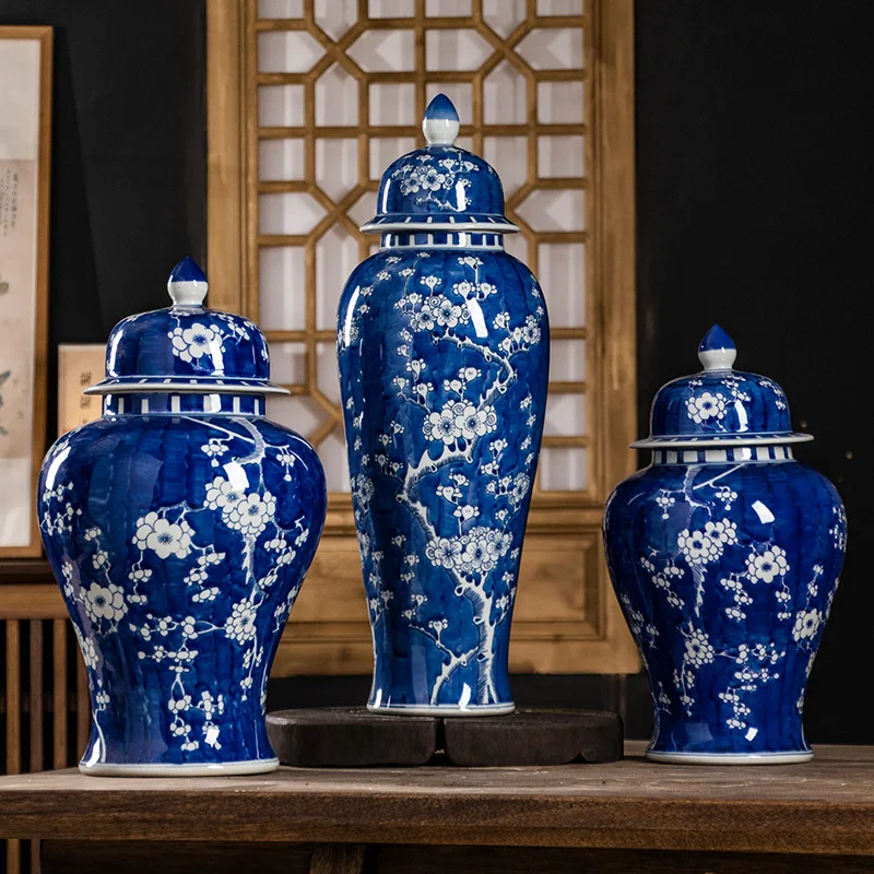 

Цзиндэчжэнь, ручная роспись, сине-белый фарфор, ледяная слива, общая ваза, китайский стиль, гостиная, прихожая, декоративный домашний подарок