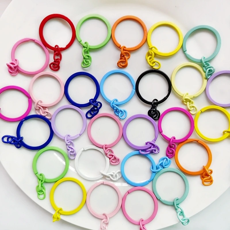 

10pcs 30mm Metal Keyring With Chains Colored Keychain For Diy Jewelry Making Key Ring Connector Hooks Bags Buckle Accessories