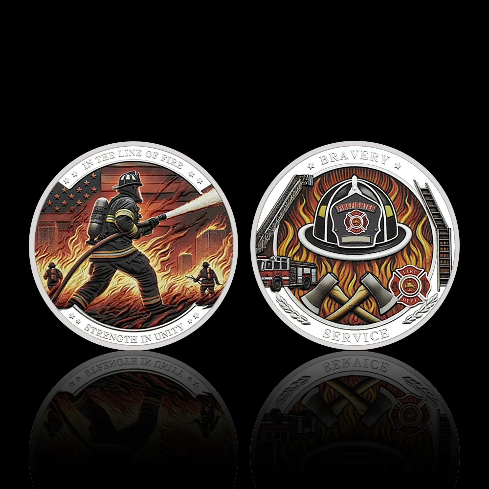 Bravery Firefighter in The Line of Fire Strength in Unity  Commemorative Coin  Souvenir Metal Medal Badge Fan Gift