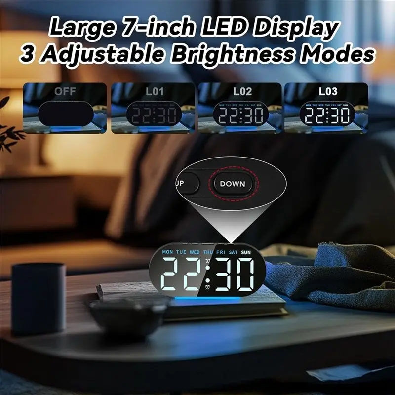 B03C-Digital Alarm Clock With LED Display, Control Radio Functionality, Night Light, Snooze Feature, Table Clock Design Green